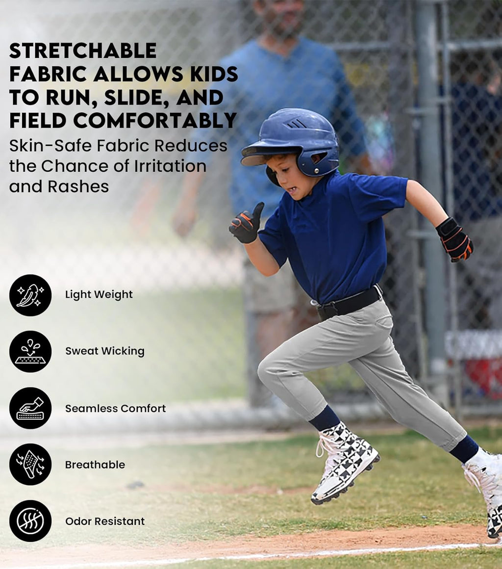 Skiennix Youth Baseball Pants - Durable Full Length Open Bottom Design for Boys | Softball & T-Ball Ready