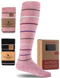 Juclise Alpaca Wool Heavyweight 15-25 mmHg Knee High Compression Support Socks Thick Winter Thermal Warm Soft (US, Alpha, Large, Regular, Regular, Black Lines+Dusty Pink Lines)