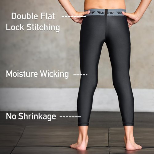 Elite Sports Youth Boys Kids Athletic Compression Pants Legging Spat Tight Base Layer BJJ Basketball Soccer Sports Training (US, Alpha, Medium, Regular, Black (Pack of 3))