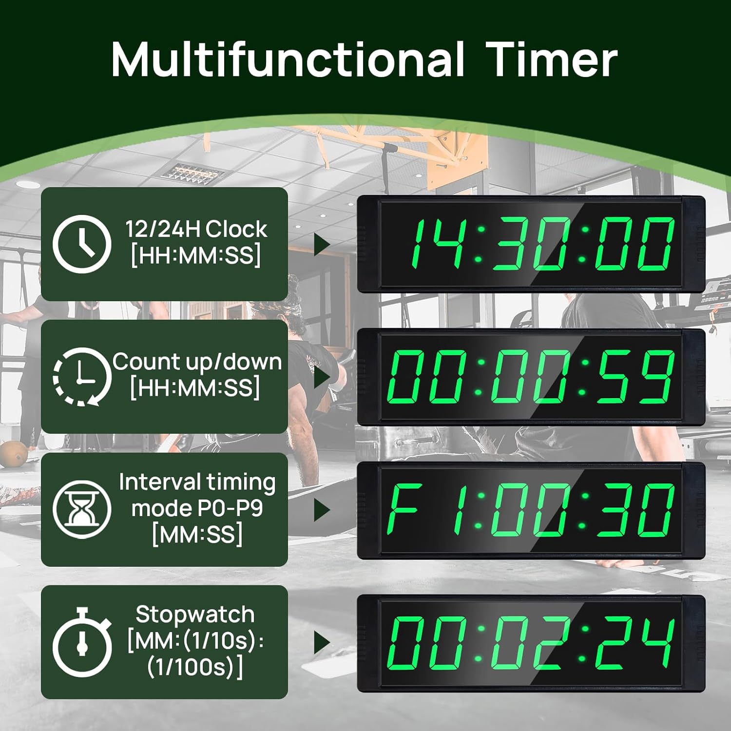 YZ Gym Clock - Digital Workout Timer with Remote | Interval Stopwatch & Countdown, 12/24H Display