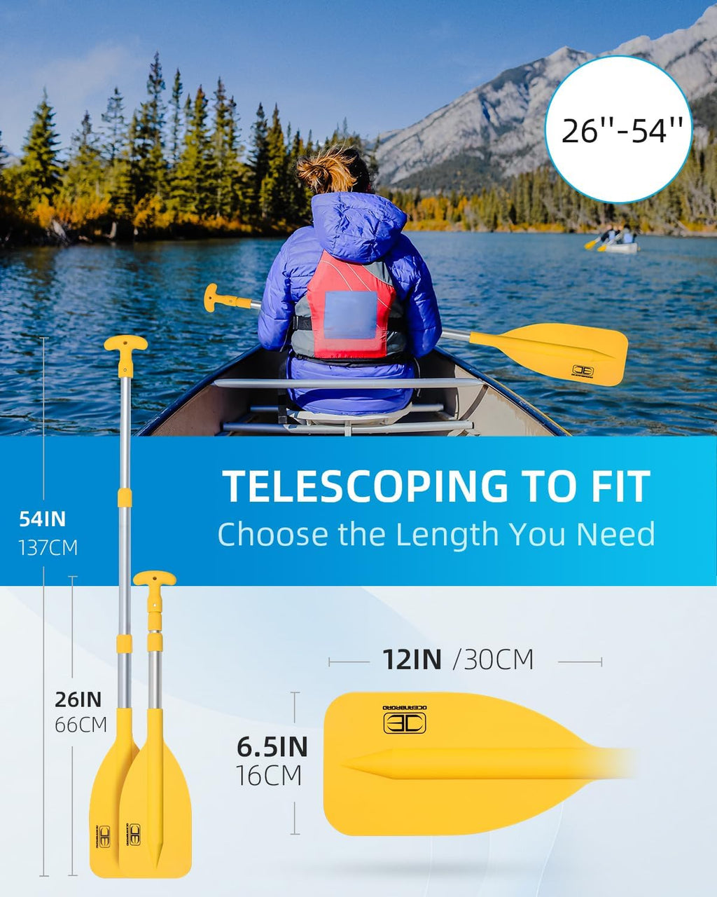 OCEANBROAD Telescoping Emergency Paddle - Adjustable 21'' to 42'' | Lightweight Aluminium Shaft for Kayaking