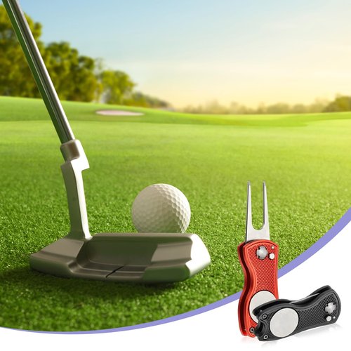 PATIKIL Golf Divot Repair Tool, 6 Pack Foldable Metal Golf Green Divot Tool with Magnetic Ball Marker & Stainless Steel Fork for Golfer, Blue/Red/Black