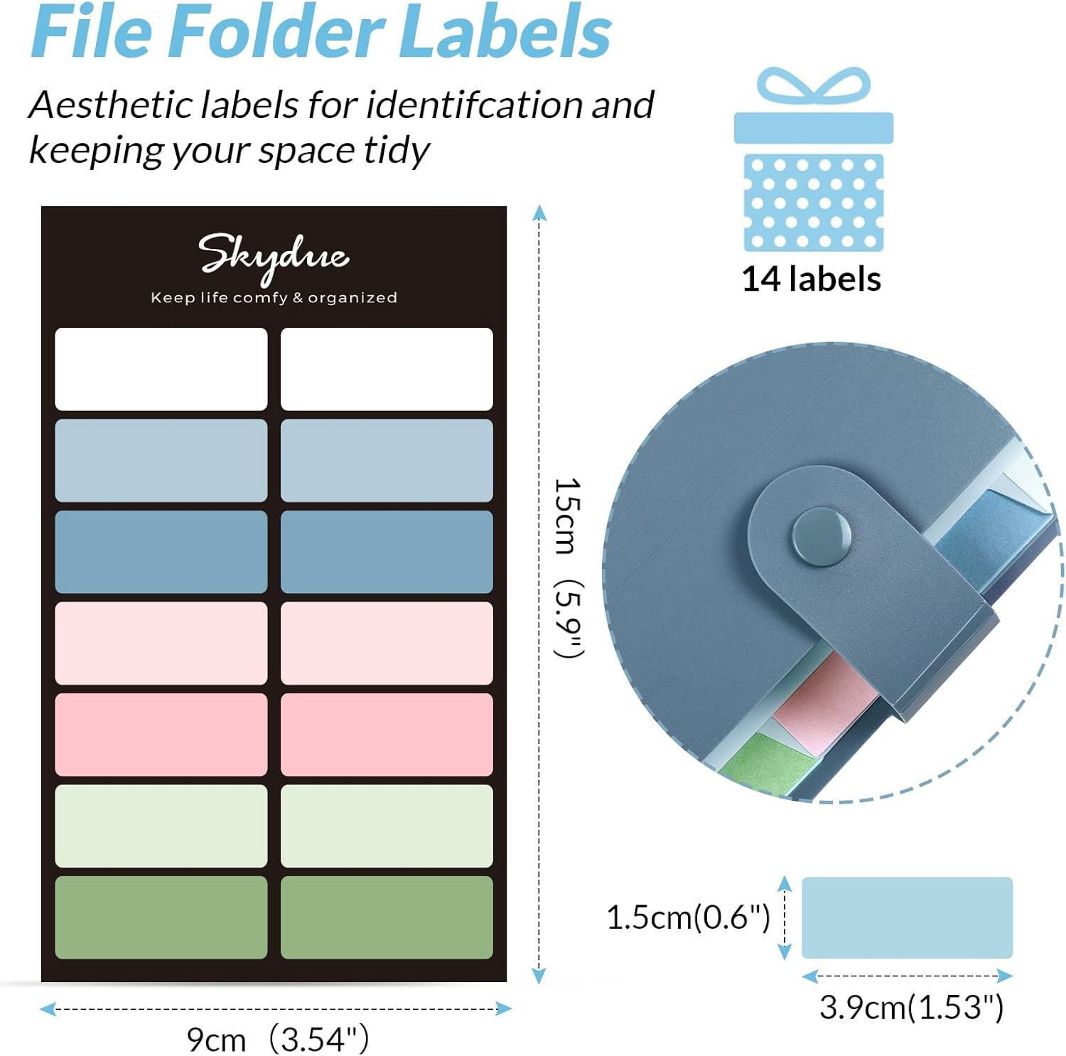 SKYDUE Expanding File Organizer - 8 Pocket Accordion Folder with Labels | Portable Document Storage, Blue