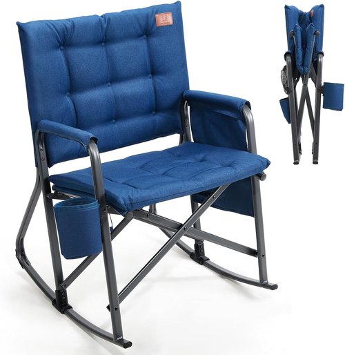 Ever Advanced Lightweight Folding Rocking Camping Chair - Padded Portable Rocker for Outdoors | Heavy Duty, Blue