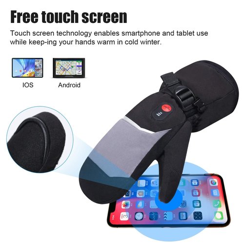 Heated Mittens Gloves for Men Women Kids, Electric Heating Ski Mitts, 7.4V 2200mAh Rechargeable Batteries, Touchscreen Compatible for Skiing Snowboarding Hiking Camping Arthritis Relief (XS)