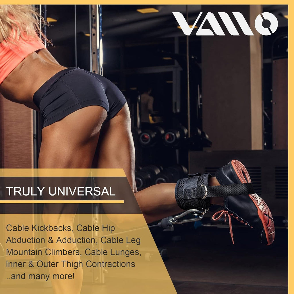 VAIIO Ankle Straps for Cable Machines - Adjustable Neoprene Comfort Fit | Premium Double D-Ring Cuffs for Toning Legs & Glutes