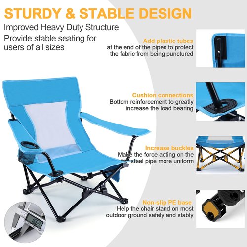 Joyfair Beach Camping Chair (2 Pack), Outdoor Folding Lawn Chair for Adults, Heavy Duty Portable Chair with Armrest for Outside Fishing, Sport, Patio, Cup Holder & Storage Pocket, Carry Bag (Blue)