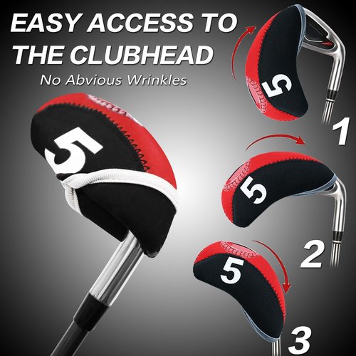 Golf Club Covers Set for Irons Neoprene Iron Head Cover Club Protector 10Pcs with/Without Top Window Accessories for Men Women (Red(with Top Window))