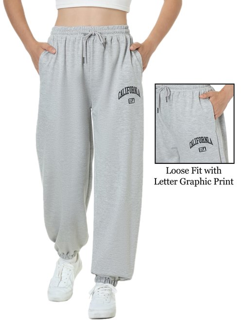 EXARUS Girls Sweatpants Joggers Teen Sweat Pants 3 Pack Kids with Pockets Drawstring Baggy High Waisted Preppy Cute Youth 14Y
