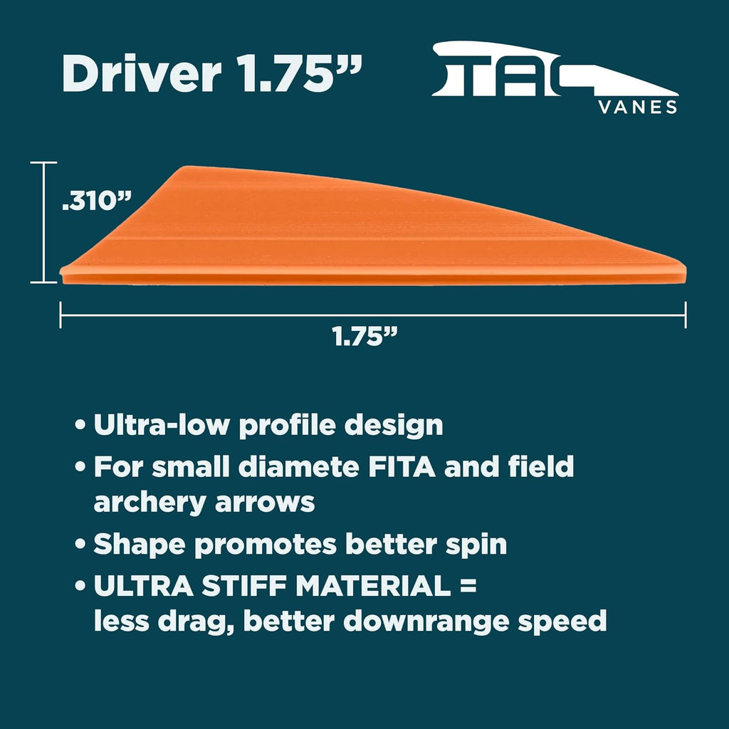 TAC Vanes 1.75" Driver Arrow Vanes - Durable, Lightweight Archery Fletching for Compound & Crossbow | White 36 Pack