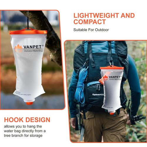 VANPET Upgrade Water Bag 2L Compatible with Sawyer Squeeze Water Filter, Durable TPU Material, BPA & PVC Free Squeeze Pouch, Collapsible Hydration Canteens for Camping Hiking Cycling (1 Pc)