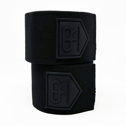 PR Personal Record Heavy Duty Extra Wide Knee Wraps for Weightlifting - Premium Pair with Easy Adjustments and Secure Fit, Quality Knee Wraps, Reinforced Stitching Knee Straps for Powerlifting (All Black)