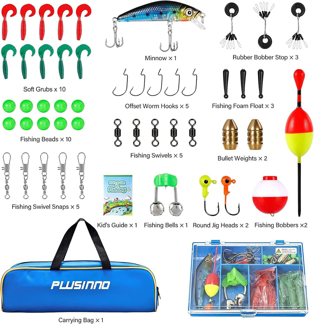 PLUSINNO Kids Fishing Pole - Telescopic Spincast Rod Combo for Boys, Girls & Adults - Complete Kit