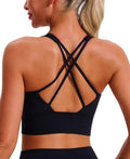 BONSHAPE Criss Cross Sports Bra for Women – Padded, Stretchy, Breathable Yoga Bra, High Support for Gym and Everyday Wear Black