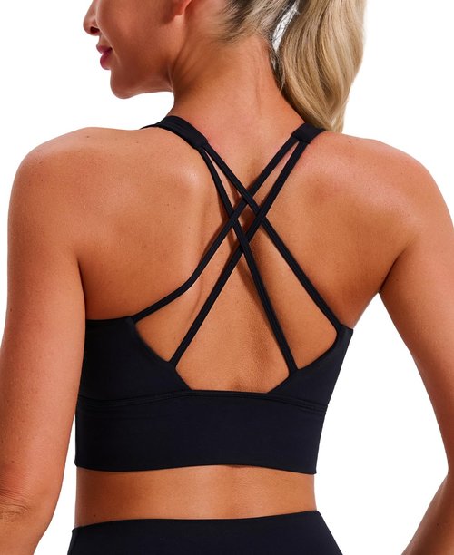 BONSHAPE Criss Cross Sports Bra for Women – Padded, Stretchy, Breathable Yoga Bra, High Support for Gym and Everyday Wear Black