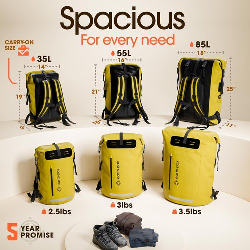 Earth Pak Waterproof Backpack - Heavy-Duty Roll-Top Hiking Bag with Cushioned Phone Case