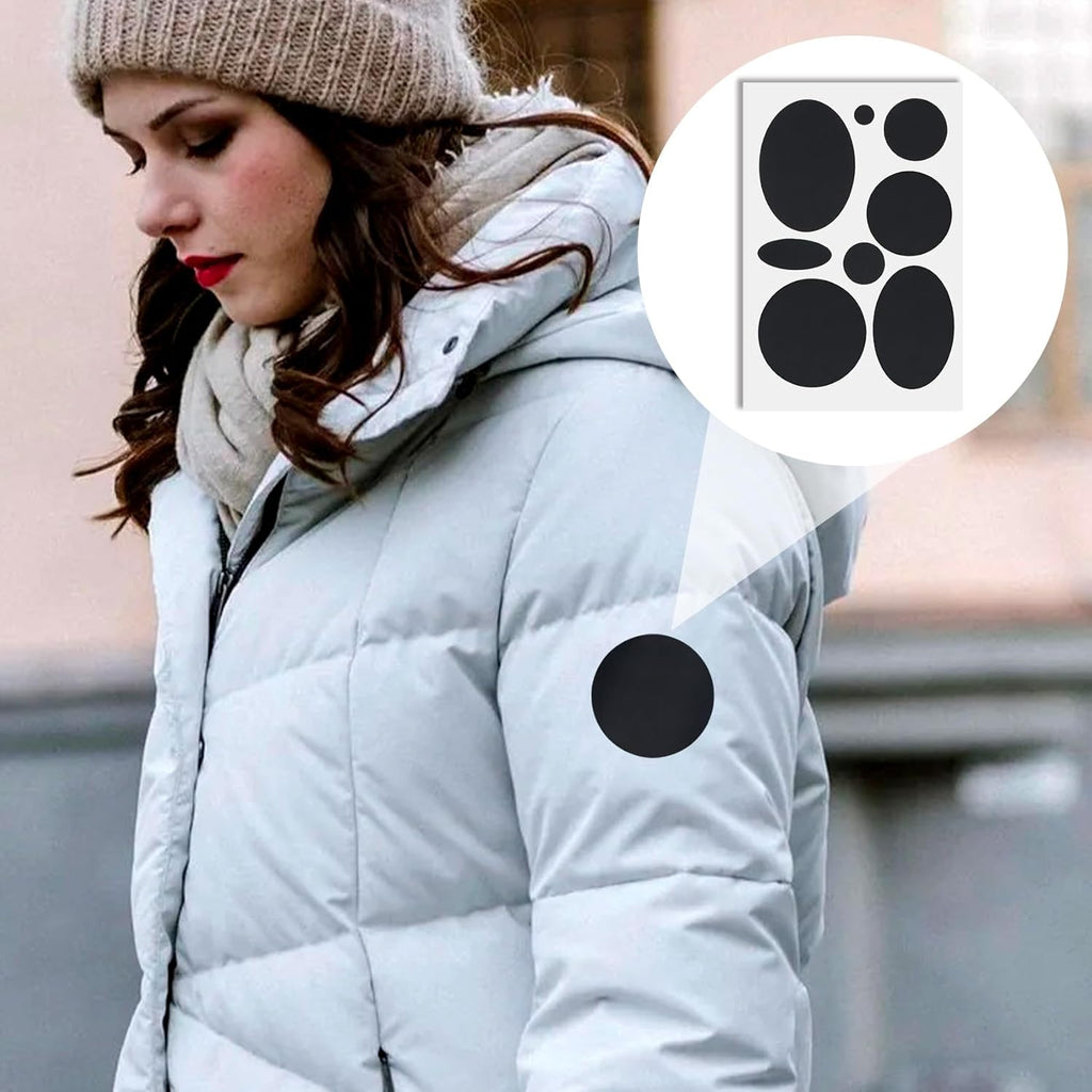 OIIKI Waterproof Puffer Down Jacket Repair Patches - 16pcs Self-Adhesive Nylon Fabric Stickers | Black