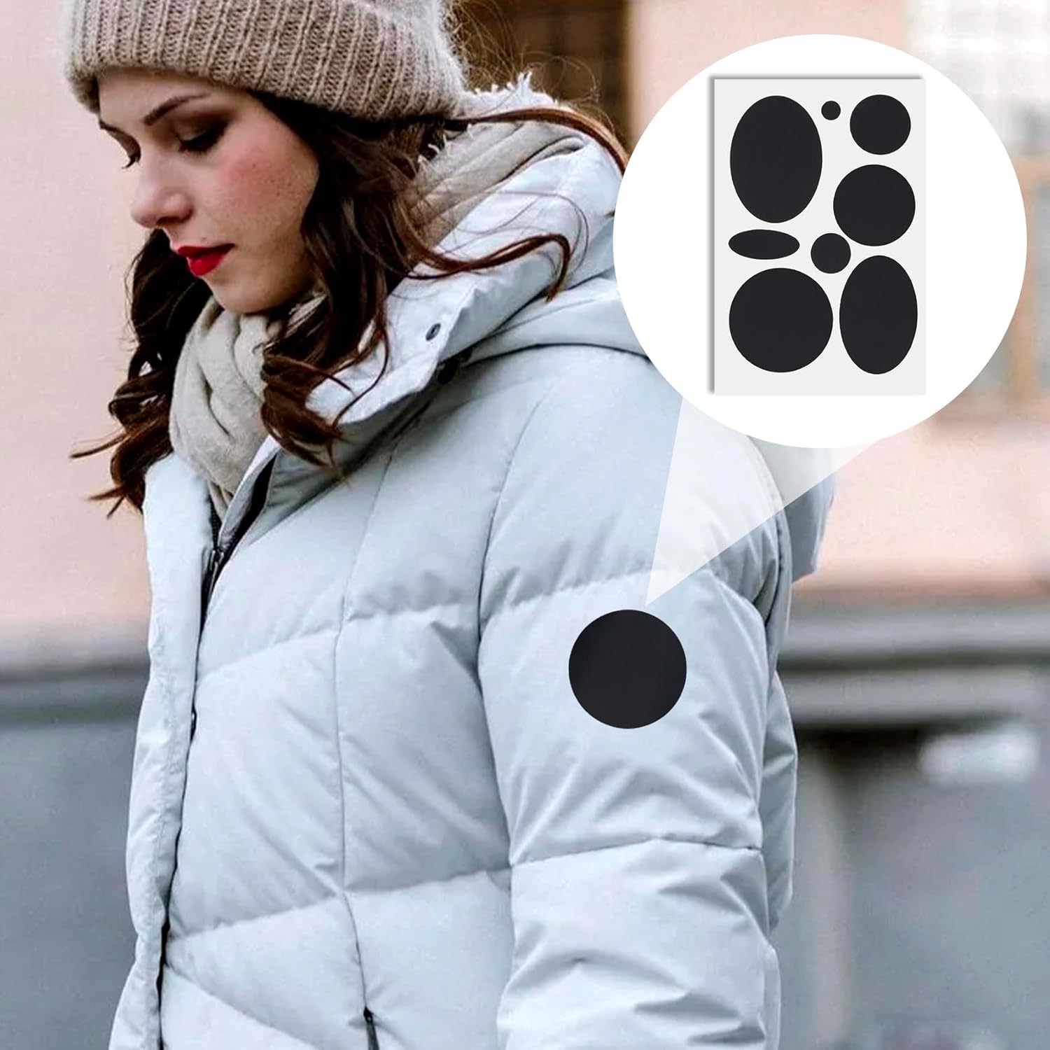 OIIKI Waterproof Puffer Down Jacket Repair Patches - 16pcs Self-Adhesive Nylon Fabric Stickers | Black