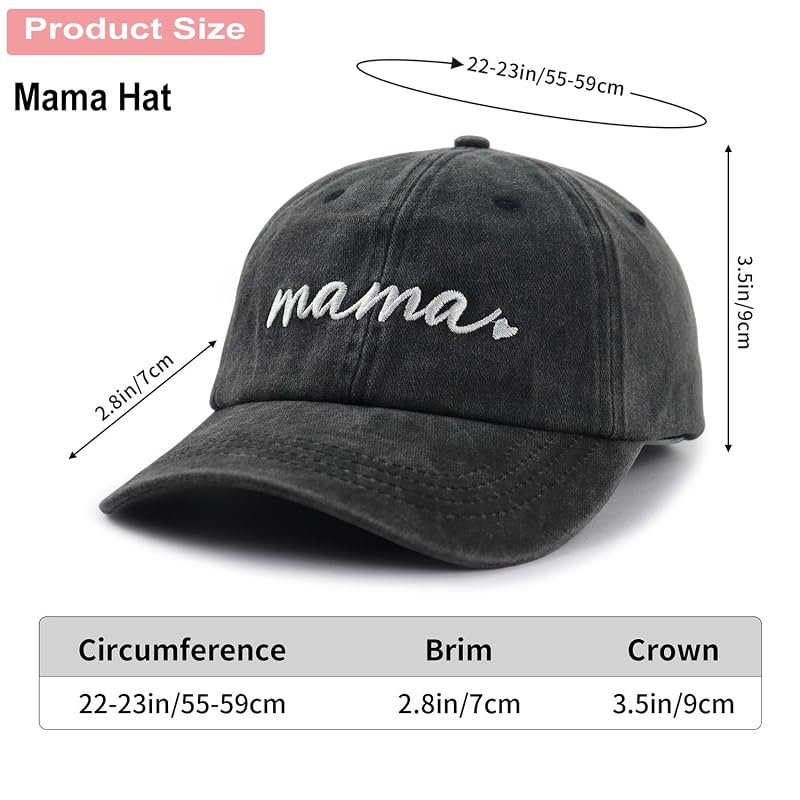 Mama and Mini Matching Hats - Adjustable Cotton Baseball Caps for Mom & Daughter (Black, One Size) - 2 Pack
