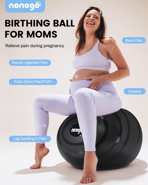 Nonogo Birthing Ball - Pregnancy Exercise Ball with Resistance Bands & Pump | Yoga & Physical Therapy