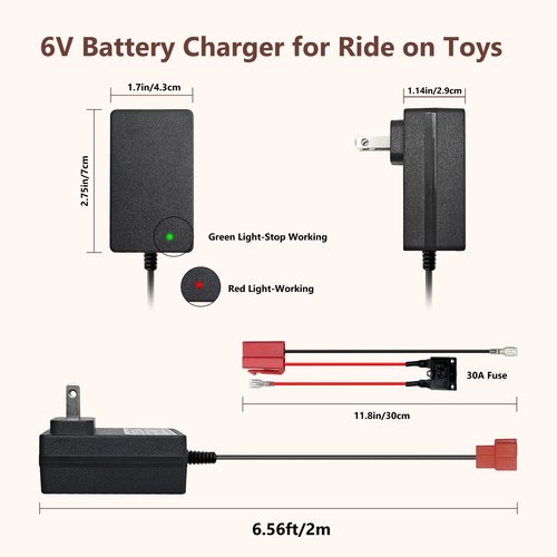 6 Volt Battery Charger for Kids Electric Car, Compatible with MINNIE MOUSE, BMX X6, Wal-Mart, Moto ATV Quad Car for Kid, Replacement Parts for Ride on Toys Kid TRAX Charger with Wire Harness Connector