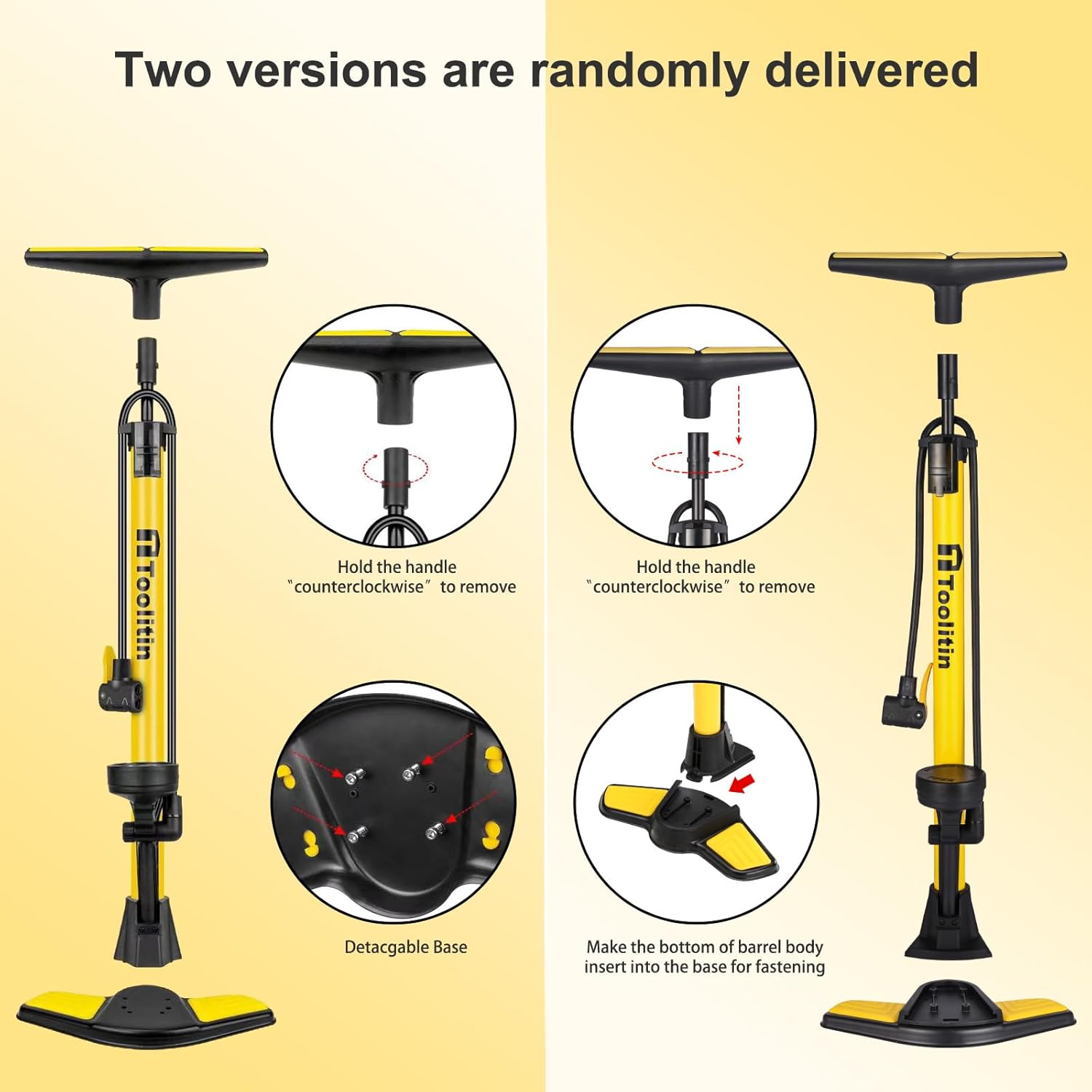 TOOLITIN Floor Bike Pump - 160 PSI High Pressure with Gauge | Compatible with Presta & Schrader Valves