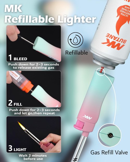 MK Lighter Collector’s Edition Refillable Candle - Jet Flame Butane with Long Wand for Indoor & Outdoor Use