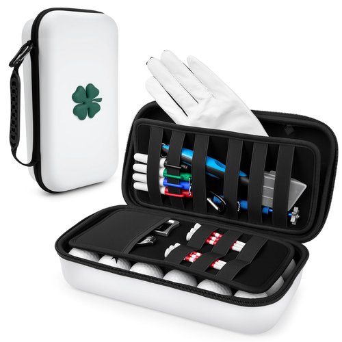 Golf Glove Holder Case with Glove Shaper - Golf Accessories Organizer for Men & Women, Premium Protective Storage Case with Carabiner Fits Golf Bags (White)