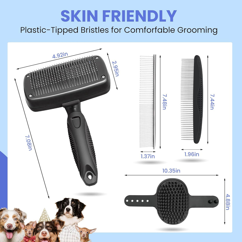 Skiennix Self-Cleaning Shedding Brush - 5-in-1 Professional Grooming Tool for Dogs & Cats | Black