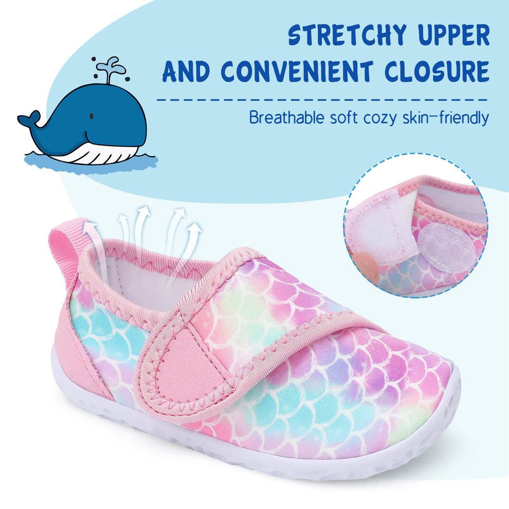 LeIsfIt Toddler Water Shoes Boys Girls Barefoot Aqua Socks Kids Breathable Quick-Dry Swim Shoes for Beach Pool Surf, Pink Scale, 5 Toddler