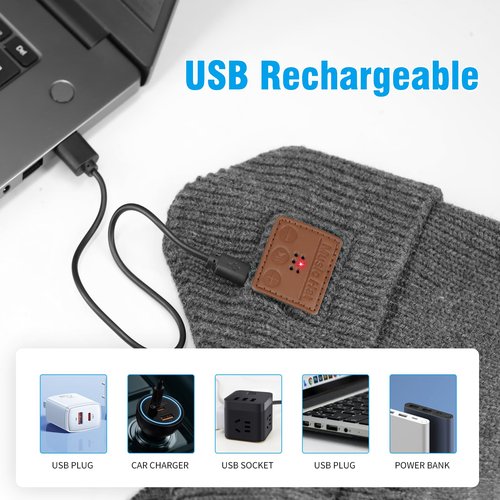 Bluetooth Beanie Hat with Headphones, Wireless Winter Hat Built-in Microphone and Stereo Speakers (Dark Grey)