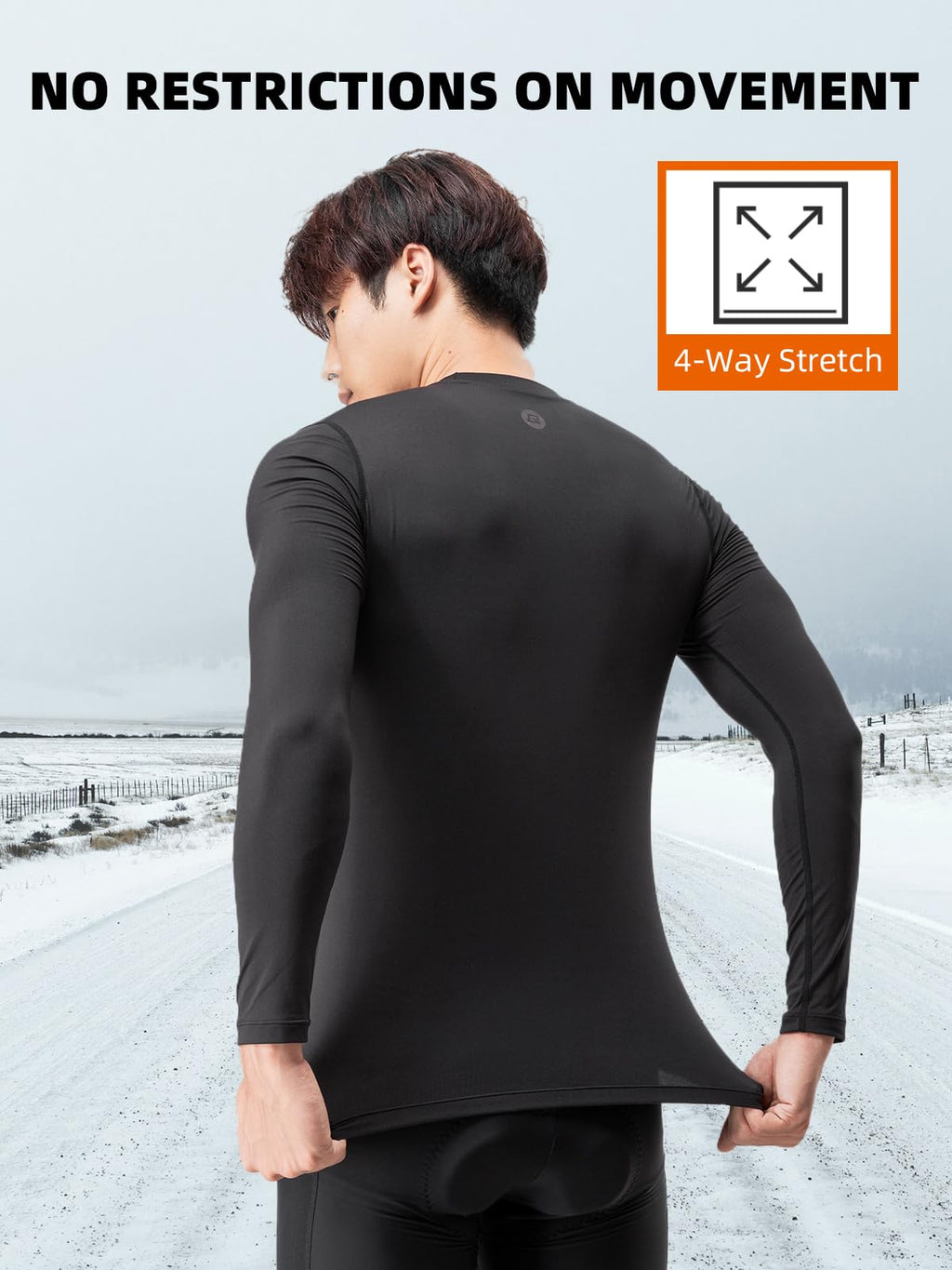 ROCKBROS Cycling Thermal Long Sleeve Shirts Men Wicking Compression Fleece Undershirt Base Layer for Ski Workout Black