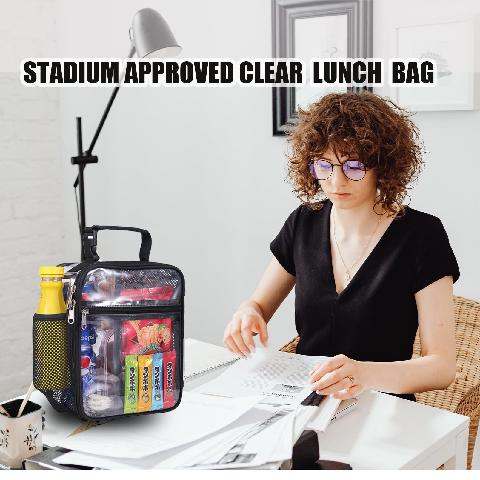 Oraben Stadium Approved Clear Lunch Bag for Sprots Work Durable Clear Lunch Bags Durable PVC Plastic See Through Lunch Bag for Men Women