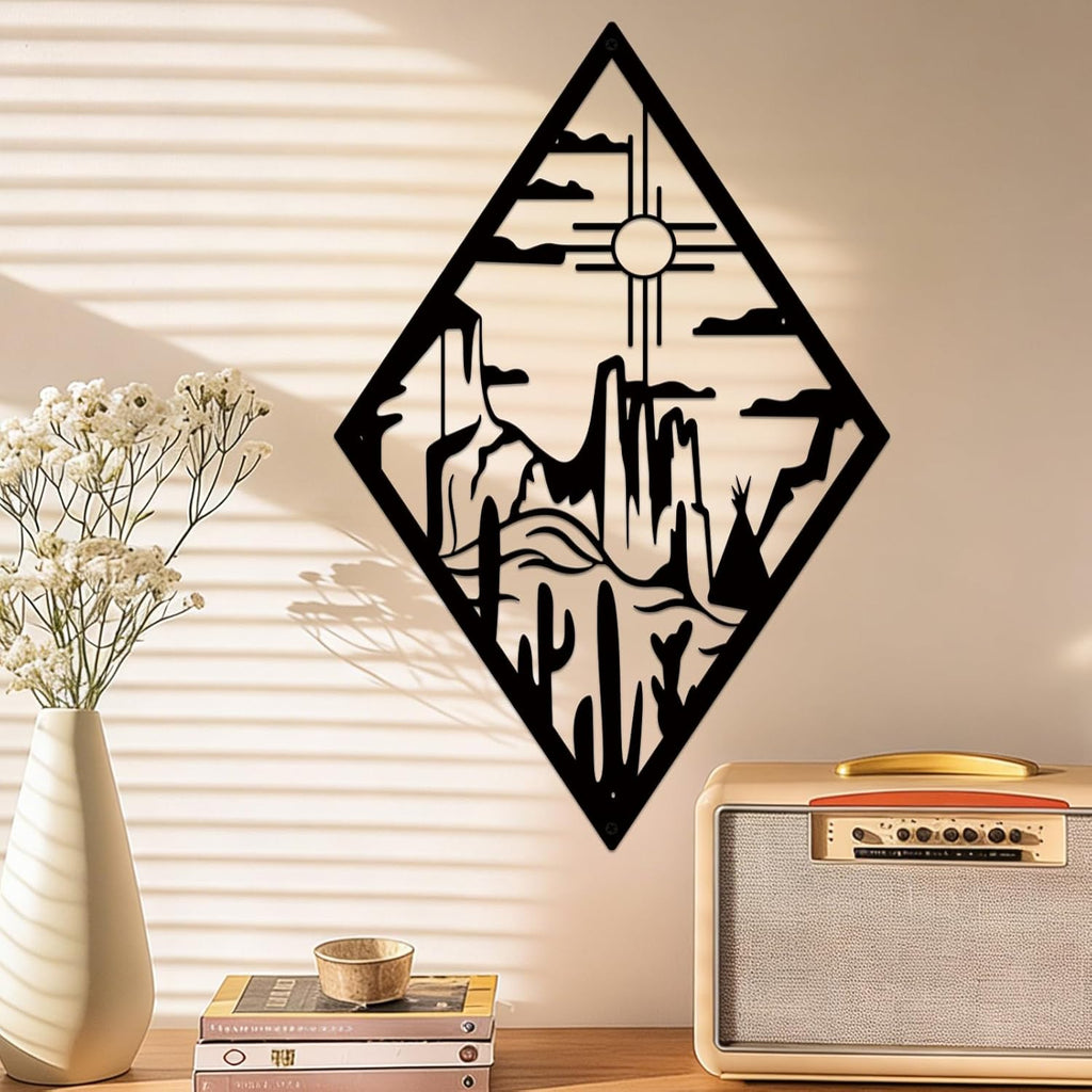 Resama Metal Cactus Wall Decor - Modern Desert-Themed Art for Home & Office | 13.7"x9.2", Black