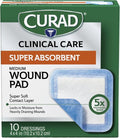 Curad Super Absorbent Wound Pads - Medium 4" x 4" | 10 Count for Maximum Protection