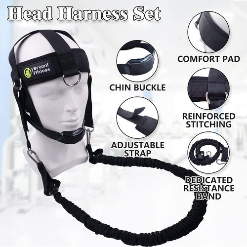 J Bryant Neck Harness Head - Weight Lifting with Resistance Bands - Adjustable Length Neck Training Strap with Door Anchor Neck Strength Training Equipment
