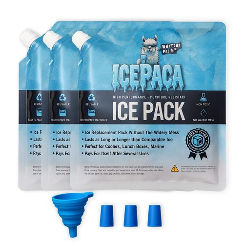 Icepaca Ice Pack for Coolers, (3 Pack) High Performance, Reusable Long-Lasting Cold Pack for Lunch Boxes, Camping, Travel & Marine Use – Non-Toxic, Leakproof, No Watery Mess, Small Size (10"X10")