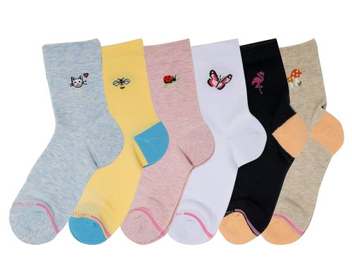 Dr. Motion Women Mid-Crew Compression Socks With Half-Cushion And Breathable Arch Support 6 Pairs (Assorted A)