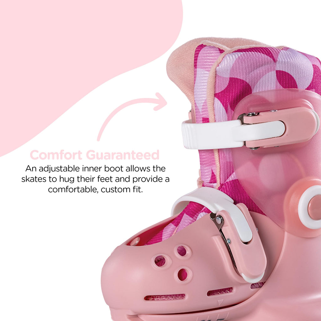 Yvolution Learner Twista Skates – 2-in-1 Adjustable Kids Roller Skates for Ages 2+ – Converts from Tri-Wheel to Inline Skates – No Tools Needed – US Size 7-11, Pink