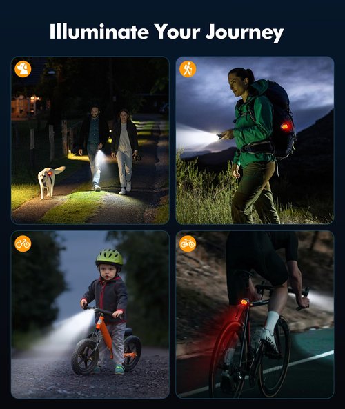 Zewdov Super Bright Bike Lights for Night Riding with Side Light, 3+6 Modes Bicycle Lights Front and Rear, IP65 Waterproof & Rechargeable 7 LED Bike Headlight for for Cycling Electronics, 1 Set