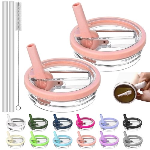 2 Pack Replacement Leak Proof Lid Compatible with Stanley 40oz Quencher Tumbler,100 color combinations for Stanley Cup Accessories,Flip Straw Lids for Quencher H2.0 (Peach Pink, +Peach Pink)