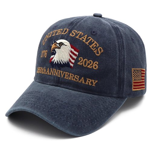 250 Anniversary USA Hat Embroidered Adjustable 250 Anniversary USA Hat,Patriotic Bald Eagle Baseball Cap for Men Women Gifts Navy Blue