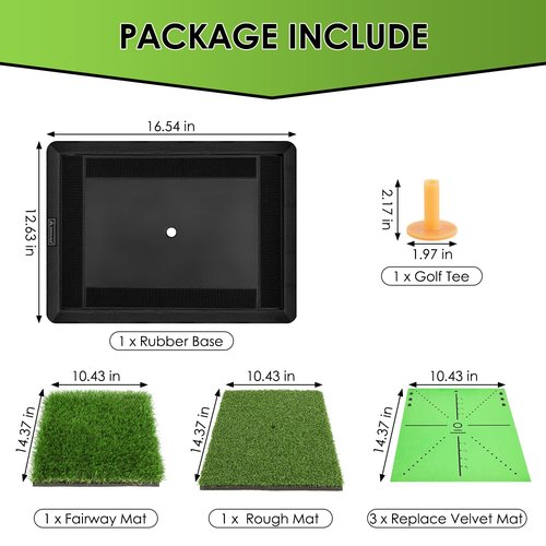 Z ZONAMA Golf Hitting Mat, Golf Practice Mat for Swing Path Feedback, 3 in 1 Golf Turf Mat Rough Mat Fairway Grass Mat for Indoor Outdoor Driving Chipping Training, Golf Gifts for Men Women