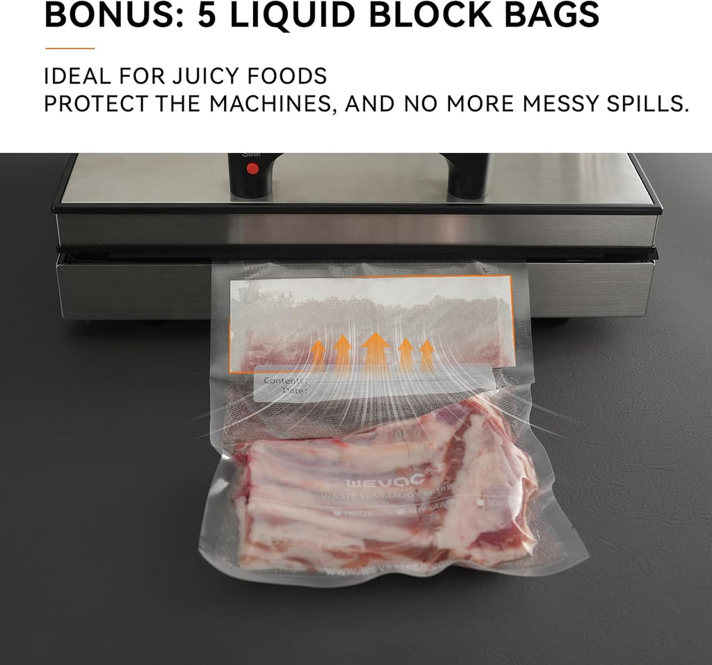 Wevac Vacuum Sealer Bags - Heavy Duty 6" x 10" Precut, 200 Count with Liquid Block & Bone Guard