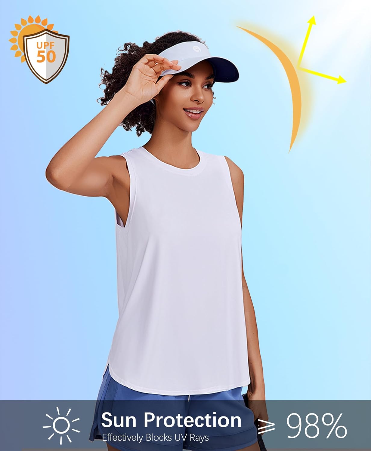 PINSPARK Workout Tank Tops for Women - UPF 50+ Quick-Dry Yoga Tanks with Side Slits | Loose Fit Athletic Top