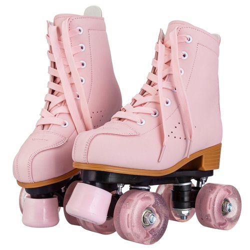 jessie Roller Skates for Girl and Women, PU Leather Light up Kids Roller Skates, Cute Adjustable Four-Wheel Beginner Youth Roller Skates Girls Ages 8-12 Outdoor Indoor (Youth 2, Pink)