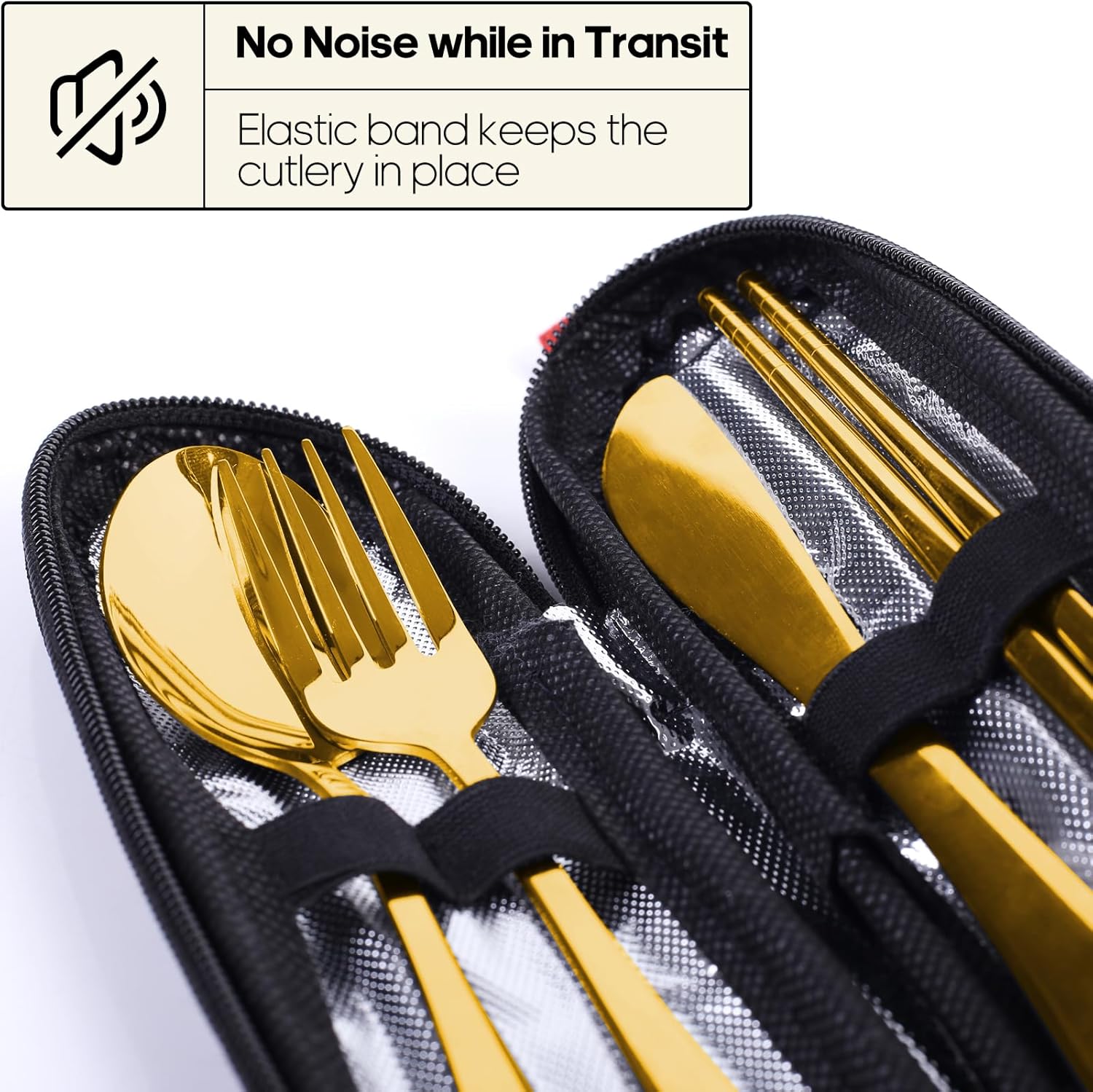 Quatish Portable Travel Utensils Set - Stainless Steel Silverware with Case | Reusable Fork & Spoon for Camping, Picnics, Lunch Boxes, Gold