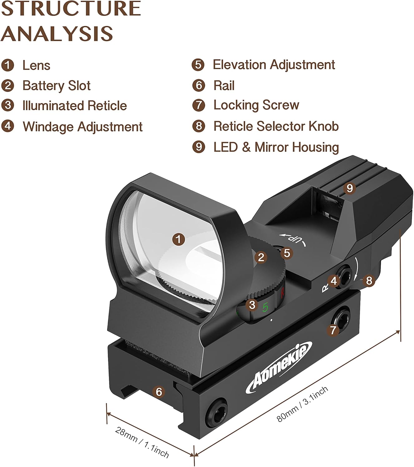 Aomekie Red Green Dot Gun Sight Scope - 4 Reticles Reflex Sight with 20mm Mount Rail