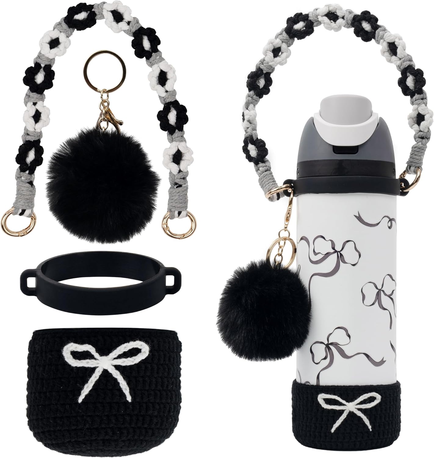 Owala Crochet Boot Set for 24 oz Water Bottle - Anti-Slip Sleeve & Handle Strap Included