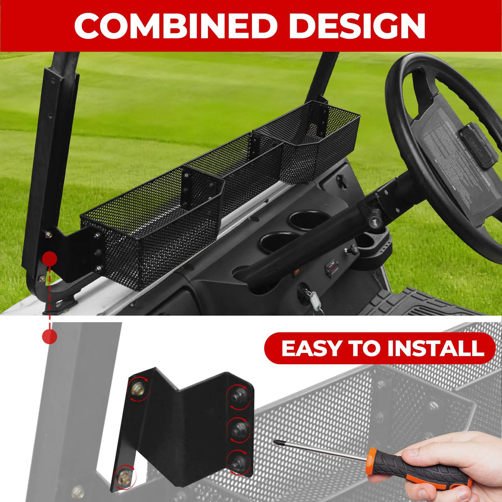 XUTVOTOR Inner Front Storage Basket Compatible with E-Z-GO RXV 2008+ Accessories, Black Mesh Combined Front Inner Dash Storage Tray Storage Shelf for EZGO RXV 2008+